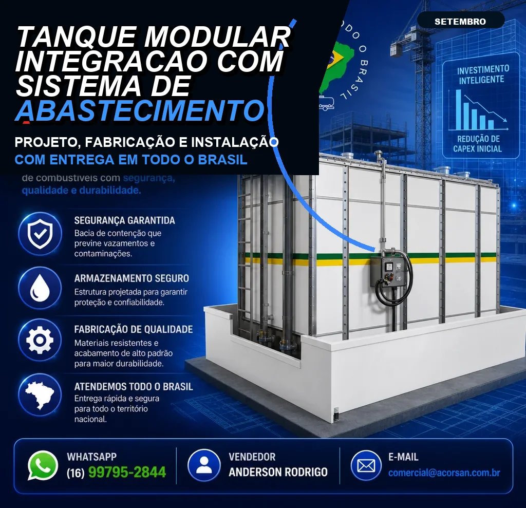 Tanque modular integração com sistema de abastecimento